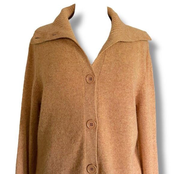 Bernadette Conte Womens Cardigan Sz Large Camel Tan 100% Cashmere Knit Sweater - Picture 1 of 7